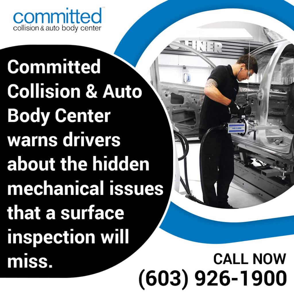 Common Post-Collision Suspension Issues We Fix in North Hampton 1 Auto body specialist checking internal vehicle structure using diagnostic equipment