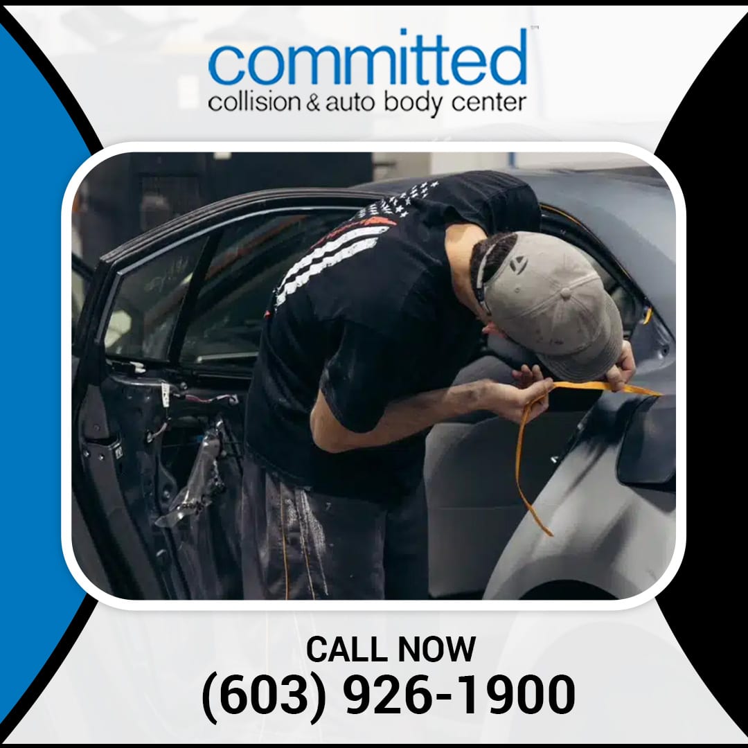 What Warranty Coverage Applies to a Repaint After Auto Body Repair? 2 An auto body technician in a cap carefully applying yellow masking tape around a car window frame during paint prep.
