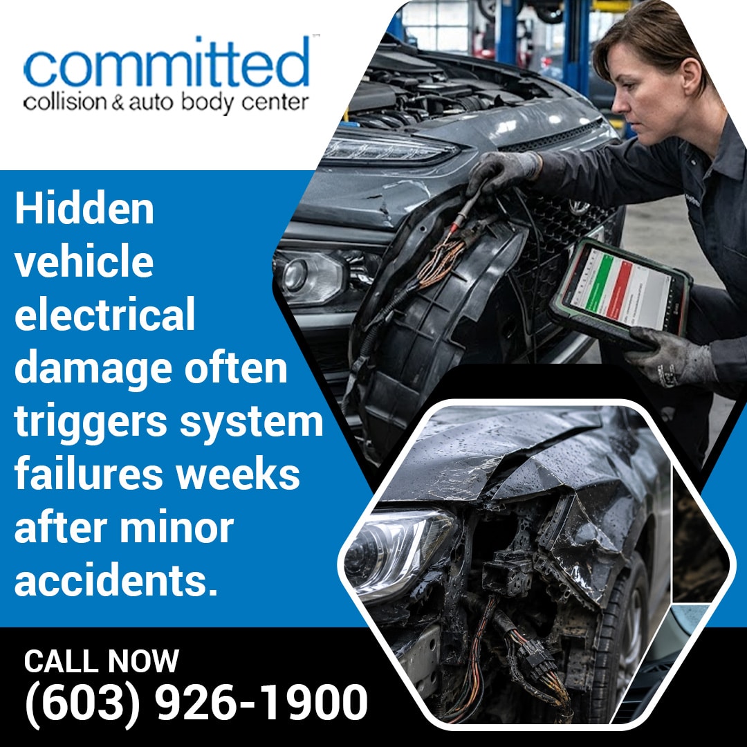 Will Insurance Still Cover a Rental Car If Repairs Run Long? 1 A female mechanic holding a diagnostic tablet while testing exposed car wiring next to a secondary inset photo of severe front-end vehicle damage.