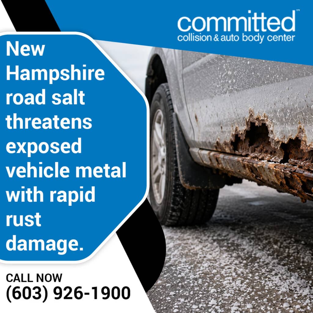 Why Does Auto Body Repair Sometimes Require a Full Repaint? 1 evere rust damage along the lower rocker panel of a vehicle parked on a salt-covered winter road.