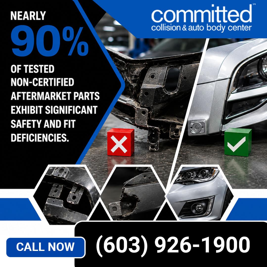 What Documentation Should You Get With an Auto Body Repair Estimate? 1 Split comparison showing a damaged, ill-fitting car frame marked with a red "X" versus a properly repaired vehicle front end marked with a green checkmark, accompanied by hexagonal close-up insets.